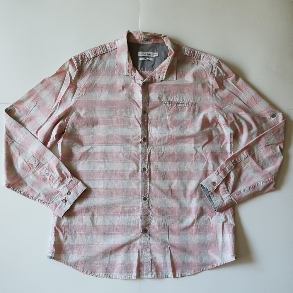 Calvin Klein Dress Shirt Checkered Pink and White